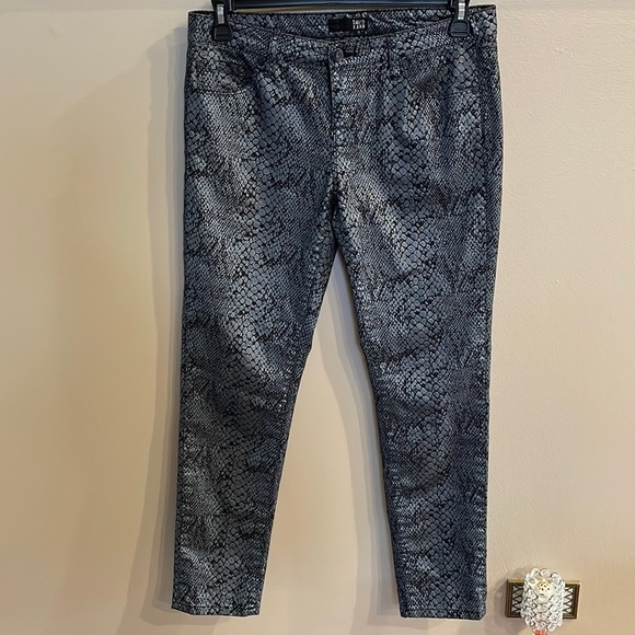 DAVID KAHN metallic snake print ankle jean stretch straight cut silver black 30w - Picture 2 of 13